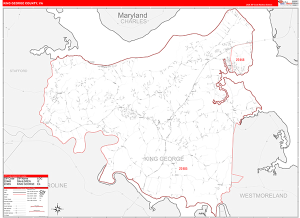 King George County, VA Zip Code Map